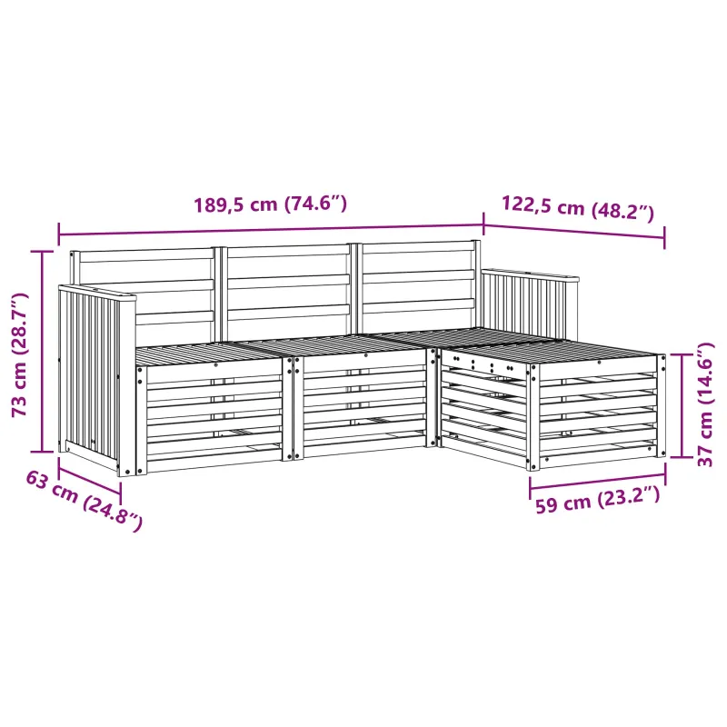 Lauko sofos komplektas 4 pcs Natūrali
