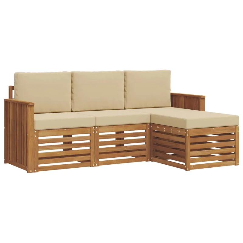 Lauko sofos komplektas su pagalve 4 pcs Natūralus ir bežinis