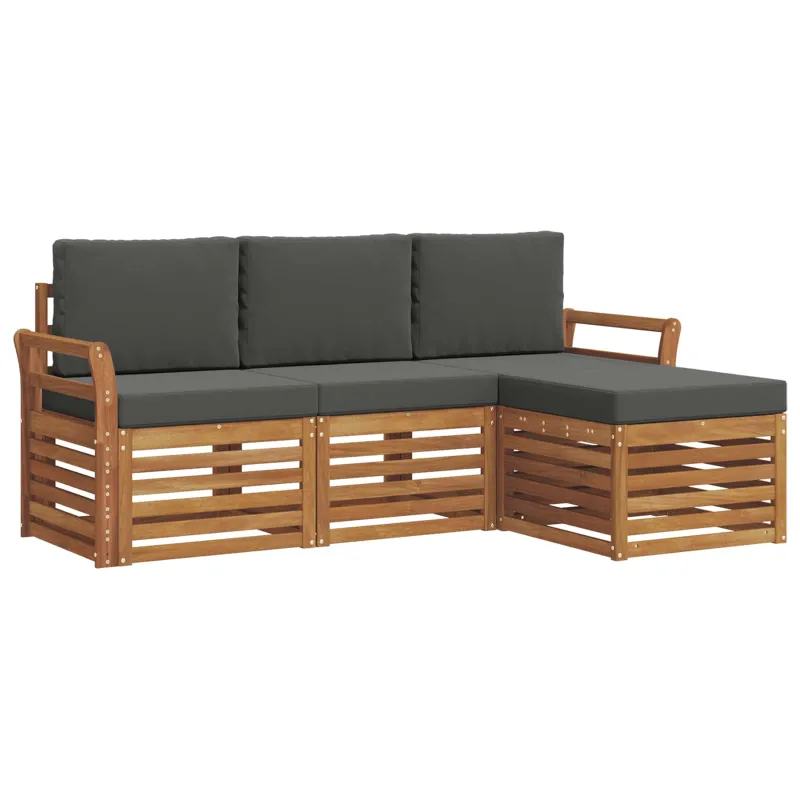 Lauko sofos komplektas su pagalve 4 pcs Natūralus ir antracitas