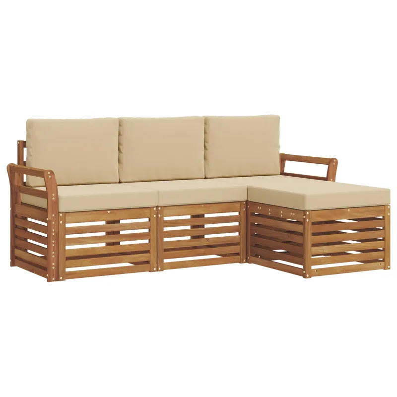 Lauko sofos komplektas su pagalve 4 pcs Natūralus ir bežinis