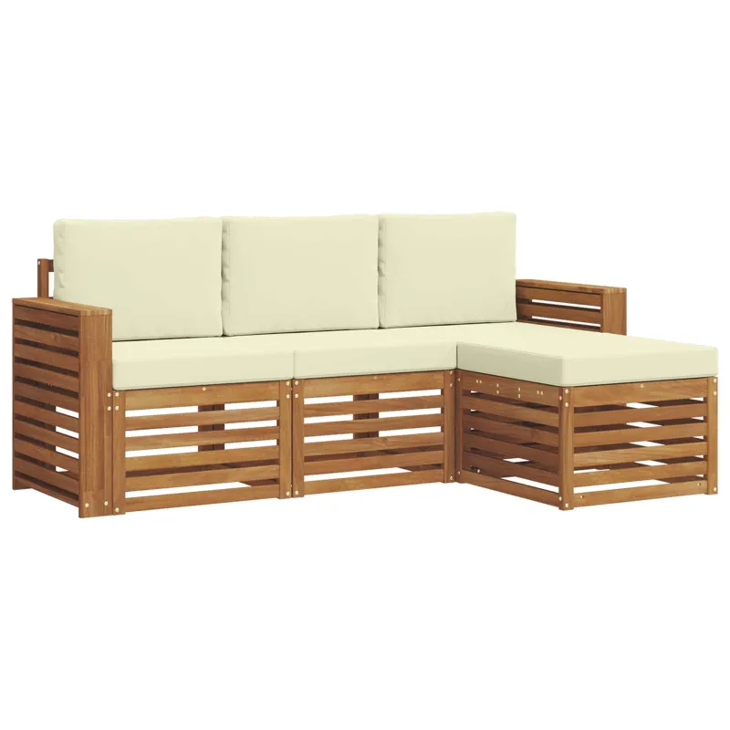 Lauko sofos komplektas su pagalve 4 pcs Natūralus ir grietinėlė