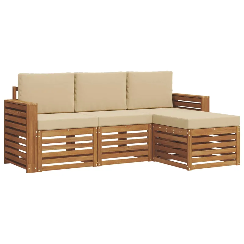 Lauko sofos komplektas su pagalve 4 pcs Natūralus ir bežinis