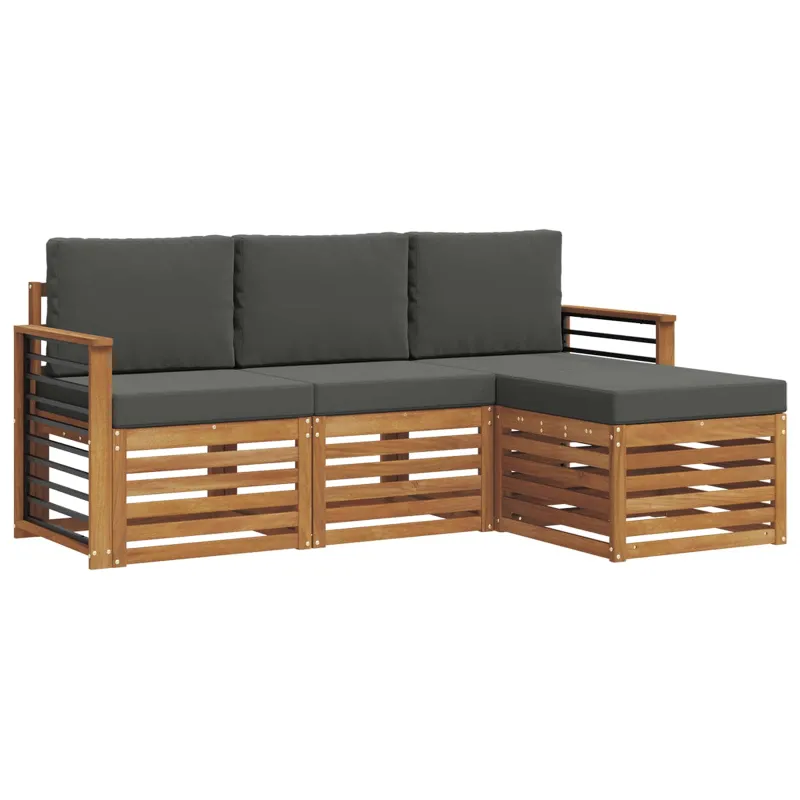 Lauko sofos komplektas su pagalve 4 pcs Natūralus ir antracitas