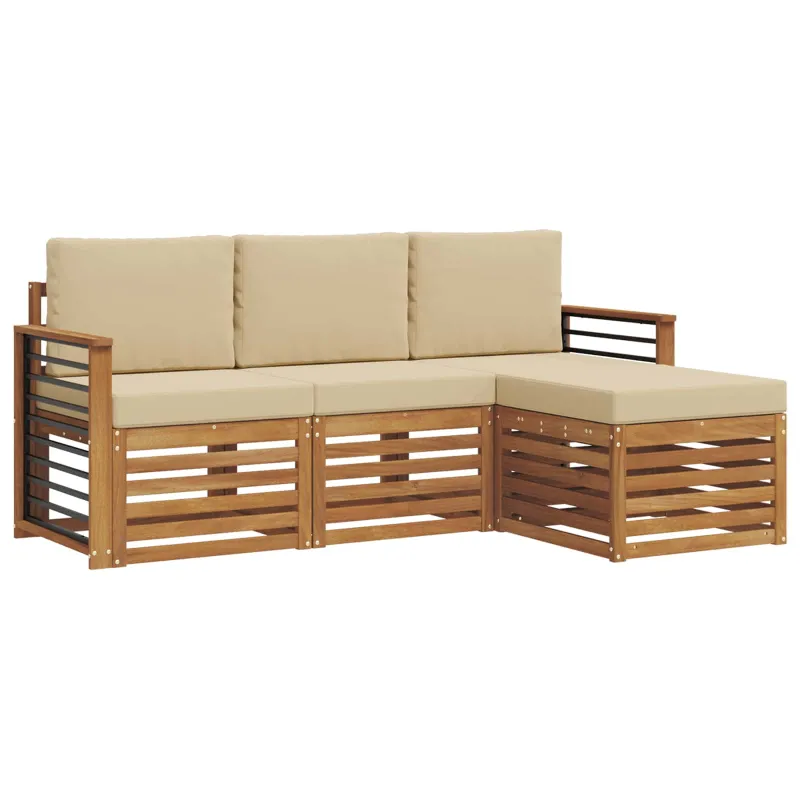 Lauko sofos komplektas su pagalve 4 pcs Natūralus ir bežinis