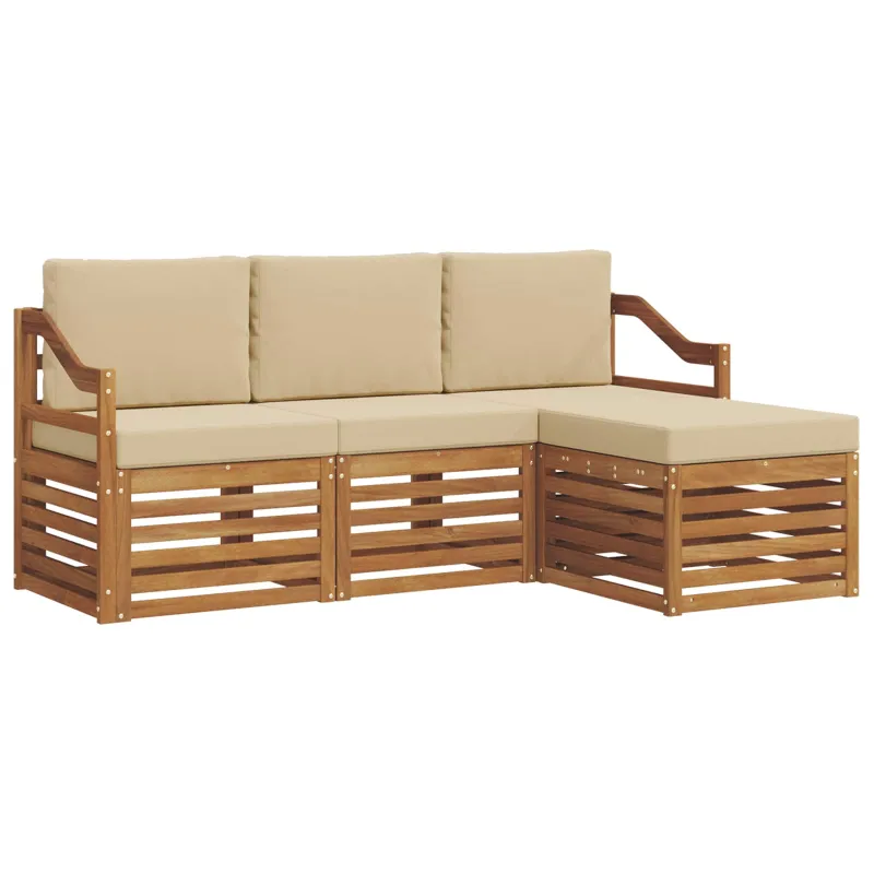 Lauko sofos komplektas su pagalve 4 pcs Natūralus ir bežinis