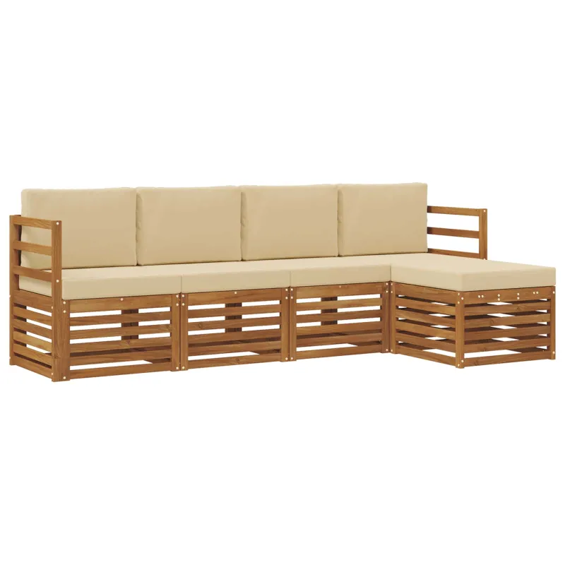 Lauko sofos komplektas su pagalve 5 pcs Natūralus ir bežinis
