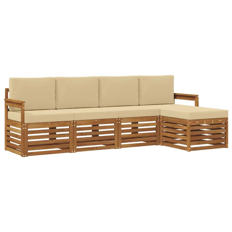 Lauko sofos komplektas su pagalve 5 pcs Natūralus ir bežinis