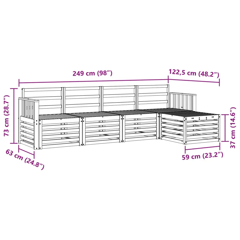 Lauko sofos komplektas 5 pcs Natūrali
