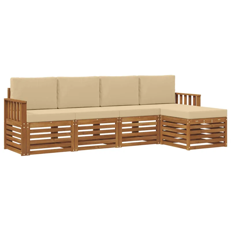 Lauko sofos komplektas su pagalve 5 pcs Natūralus ir bežinis
