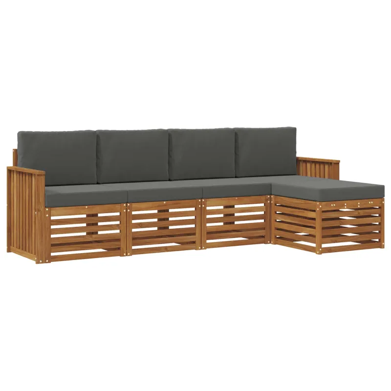 Lauko sofos komplektas su pagalve 5 pcs Natūralus ir antracitas