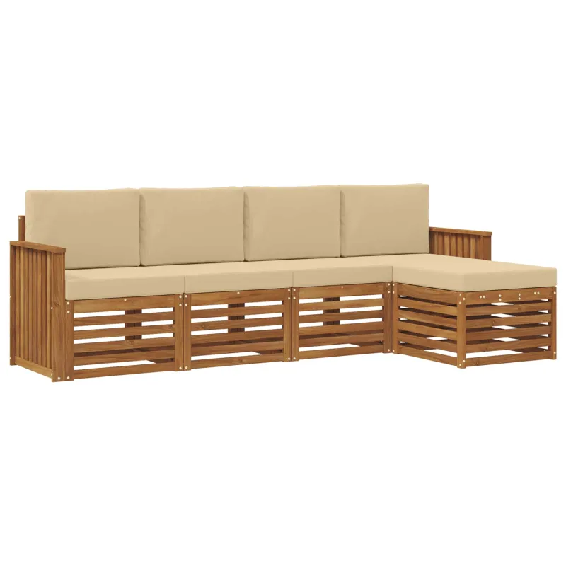 Lauko sofos komplektas su pagalve 5 pcs Natūralus ir bežinis