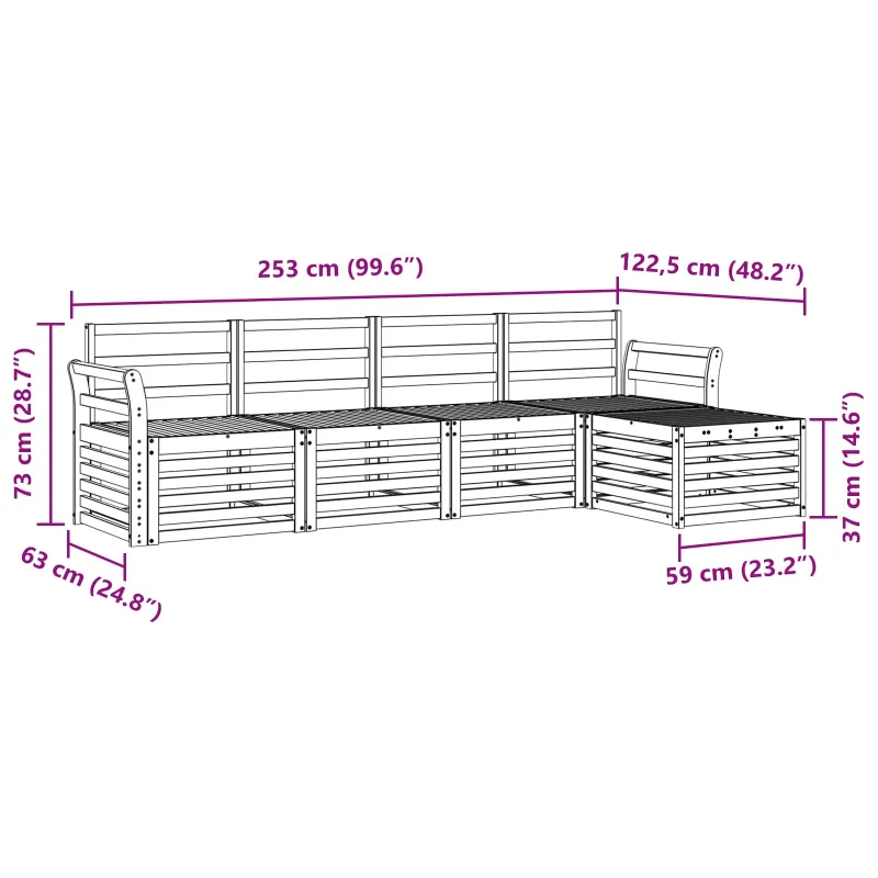 Lauko sofos komplektas 5 pcs Natūrali