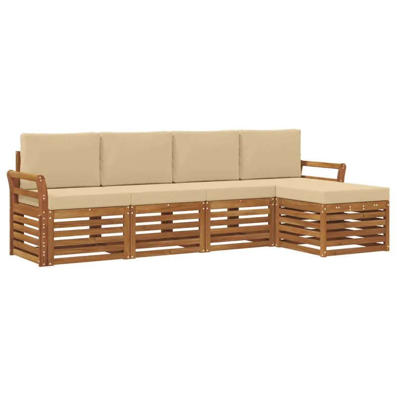 Lauko sofos komplektas su pagalve 5 pcs Natūralus ir bežinis