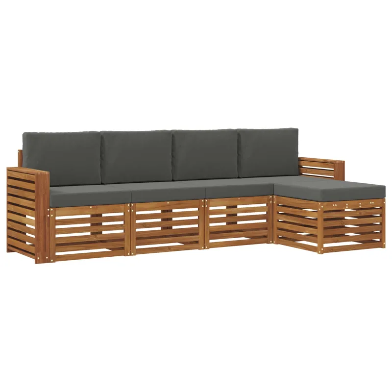 Lauko sofos komplektas su pagalve 5 pcs Natūralus ir antracitas