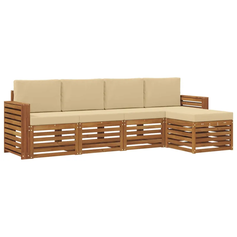 Lauko sofos komplektas su pagalve 5 pcs Natūralus ir bežinis