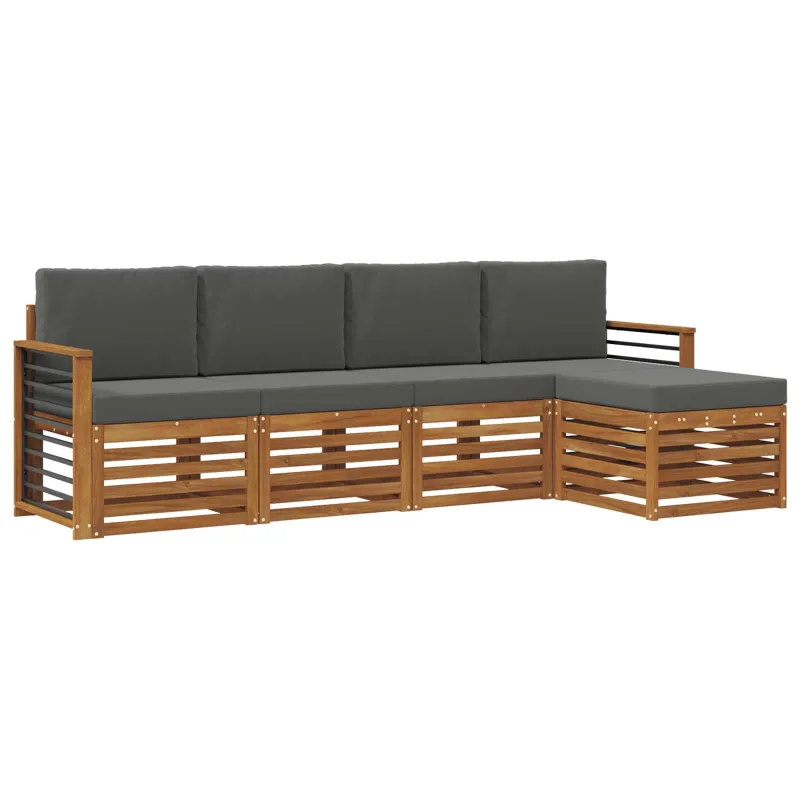 Lauko sofos komplektas su pagalve 5 pcs Natūralus ir antracitas