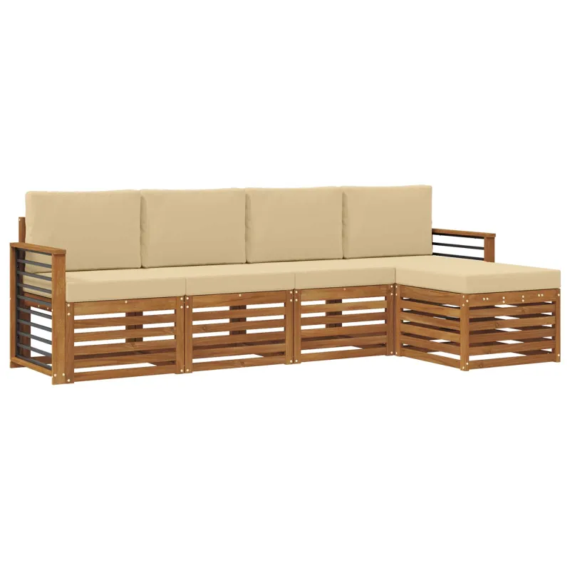 Lauko sofos komplektas su pagalve 5 pcs Natūralus ir bežinis