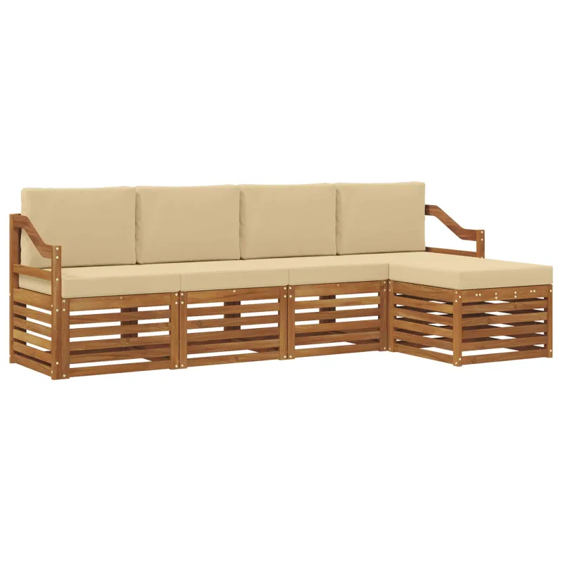 Lauko sofos komplektas su pagalve 5 pcs Natūralus ir bežinis