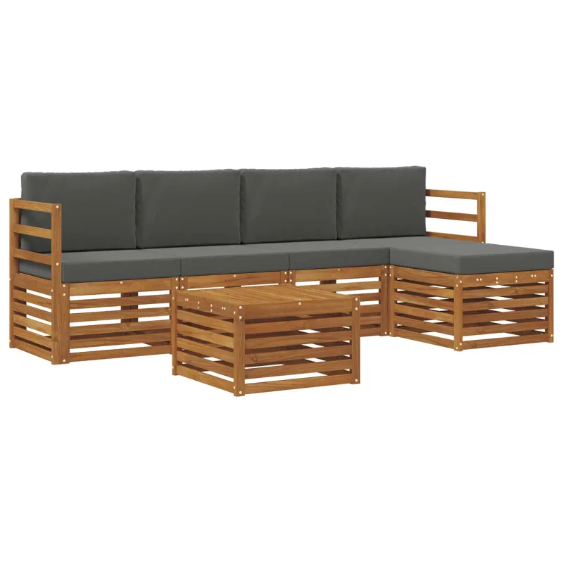Lauko sofos komplektas su pagalve 6 pcs Natūralus ir antracitas