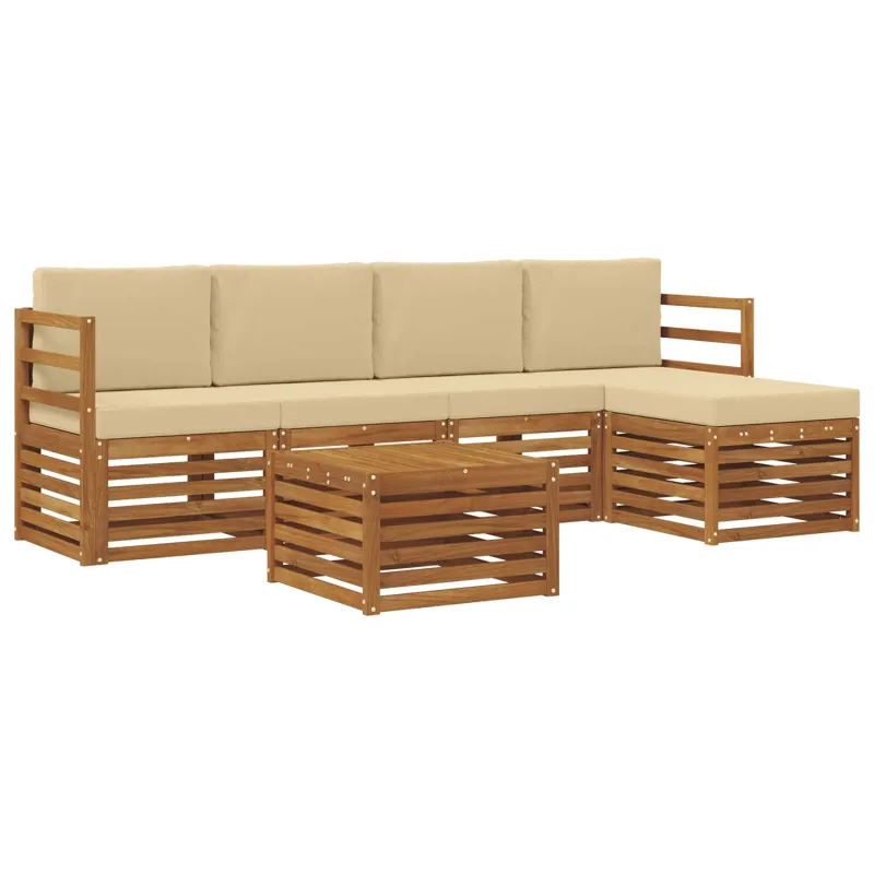 Lauko sofos komplektas su pagalve 6 pcs Natūralus ir bežinis