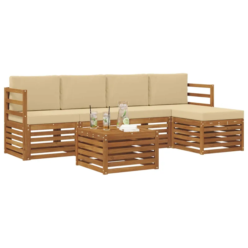 Lauko sofos komplektas su pagalve 6 pcs Natūralus ir bežinis