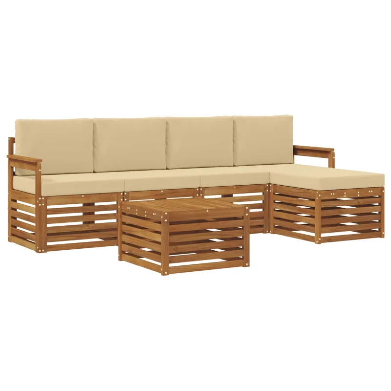 Lauko sofos komplektas su pagalve 6 pcs Natūralus ir bežinis