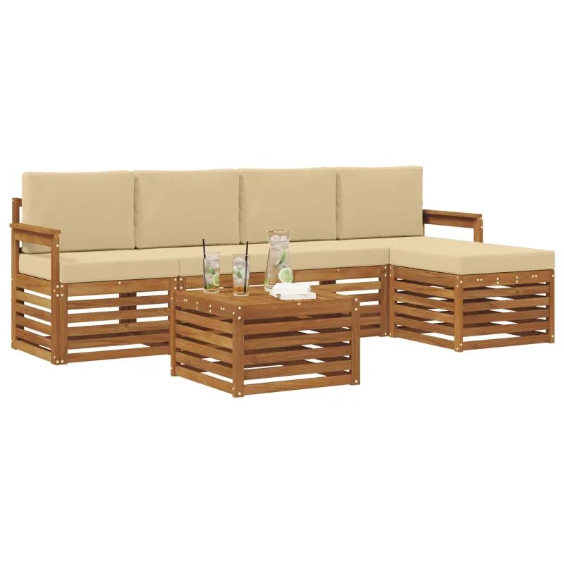 Lauko sofos komplektas su pagalve 6 pcs Natūralus ir bežinis
