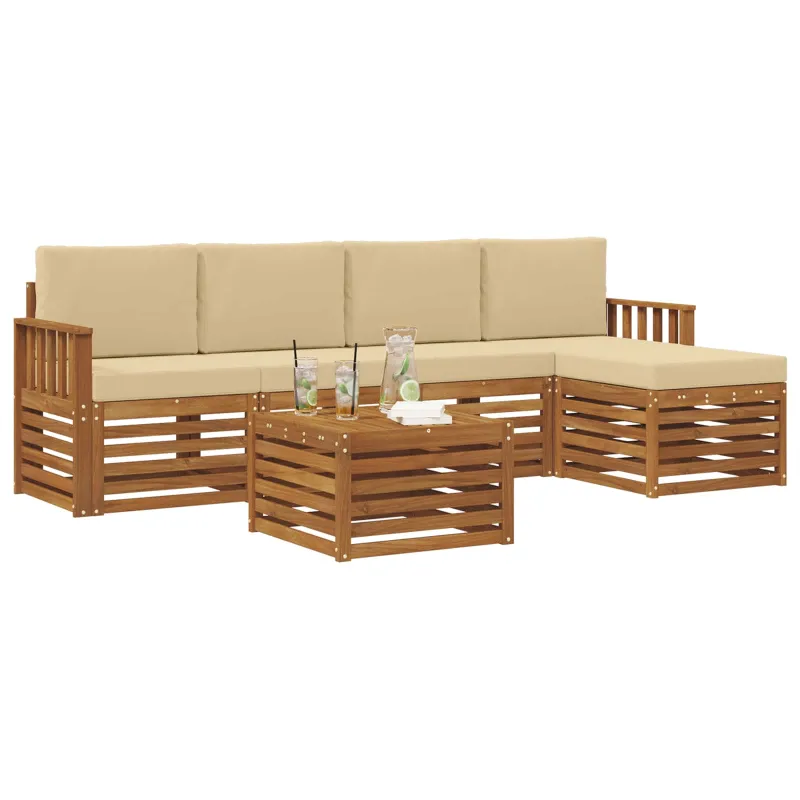 Lauko sofos komplektas su pagalve 6 pcs Natūralus ir bežinis
