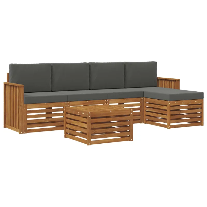 Lauko sofos komplektas su pagalve 6 pcs Natūralus ir antracitas