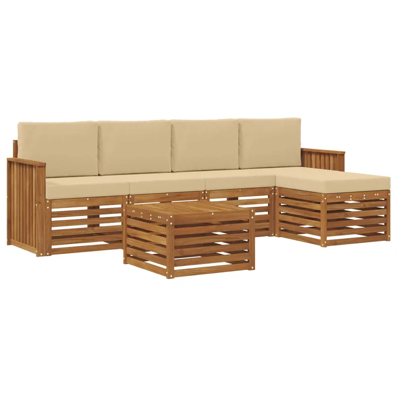 Lauko sofos komplektas su pagalve 6 pcs Natūralus ir bežinis