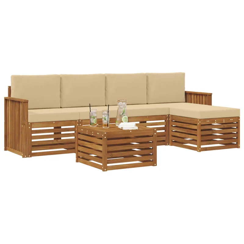 Lauko sofos komplektas su pagalve 6 pcs Natūralus ir bežinis