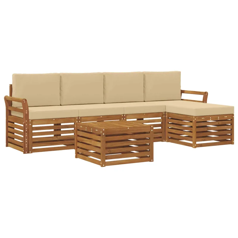 Lauko sofos komplektas su pagalve 6 pcs Natūralus ir bežinis