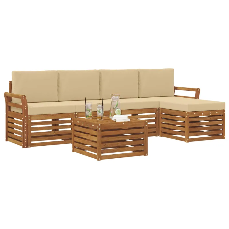 Lauko sofos komplektas su pagalve 6 pcs Natūralus ir bežinis