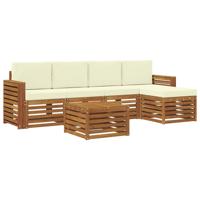 Lauko sofos komplektas su pagalve 6 pcs Natūralus ir grietinėlė