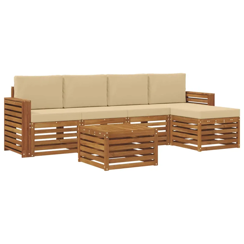 Lauko sofos komplektas su pagalve 6 pcs Natūralus ir bežinis