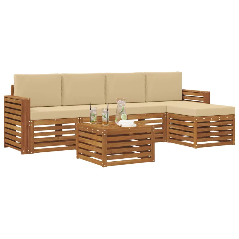 Lauko sofos komplektas su pagalve 6 pcs Natūralus ir bežinis