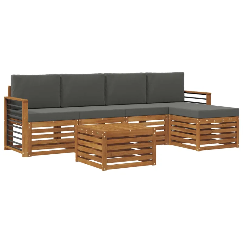 Lauko sofos komplektas su pagalve 6 pcs Natūralus ir antracitas