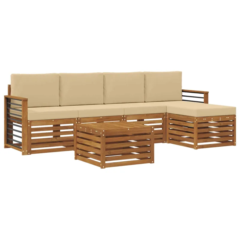 Lauko sofos komplektas su pagalve 6 pcs Natūralus ir bežinis