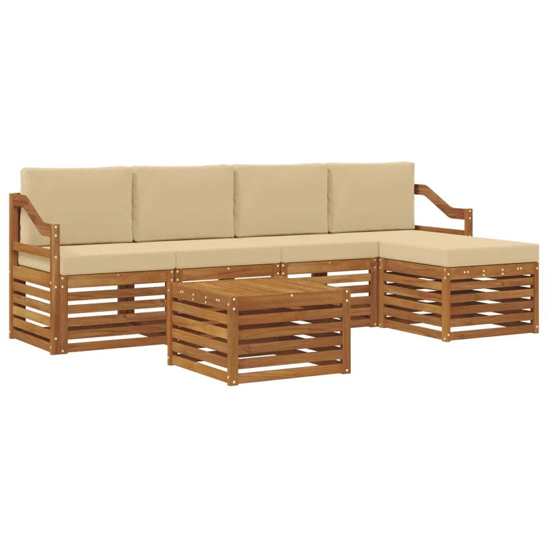 Lauko sofos komplektas su pagalve 6 pcs Natūralus ir bežinis