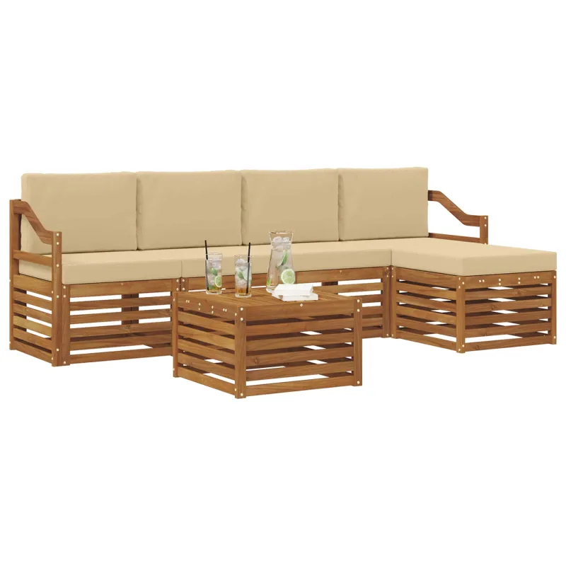 Lauko sofos komplektas su pagalve 6 pcs Natūralus ir bežinis