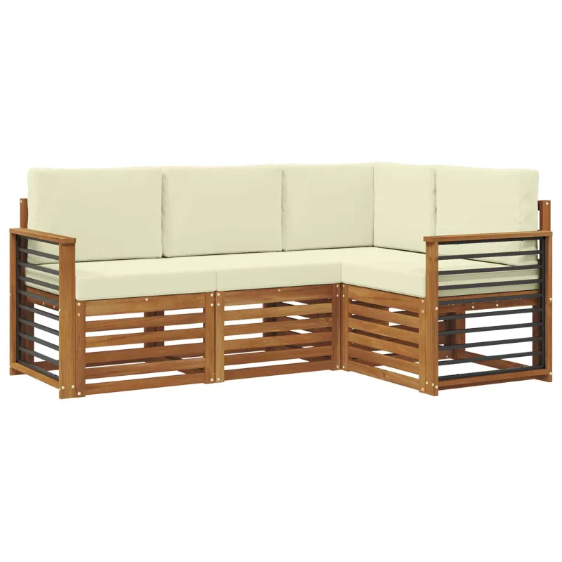 Sofų komplektai su pagalve 4 pcs Natūralus ir grietinėlė