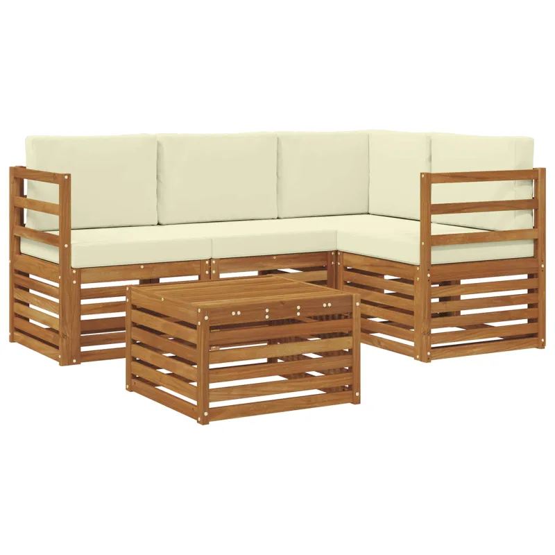 Lauko sofos komplektas su pagalve 5 pcs Natūralus ir grietinėlė