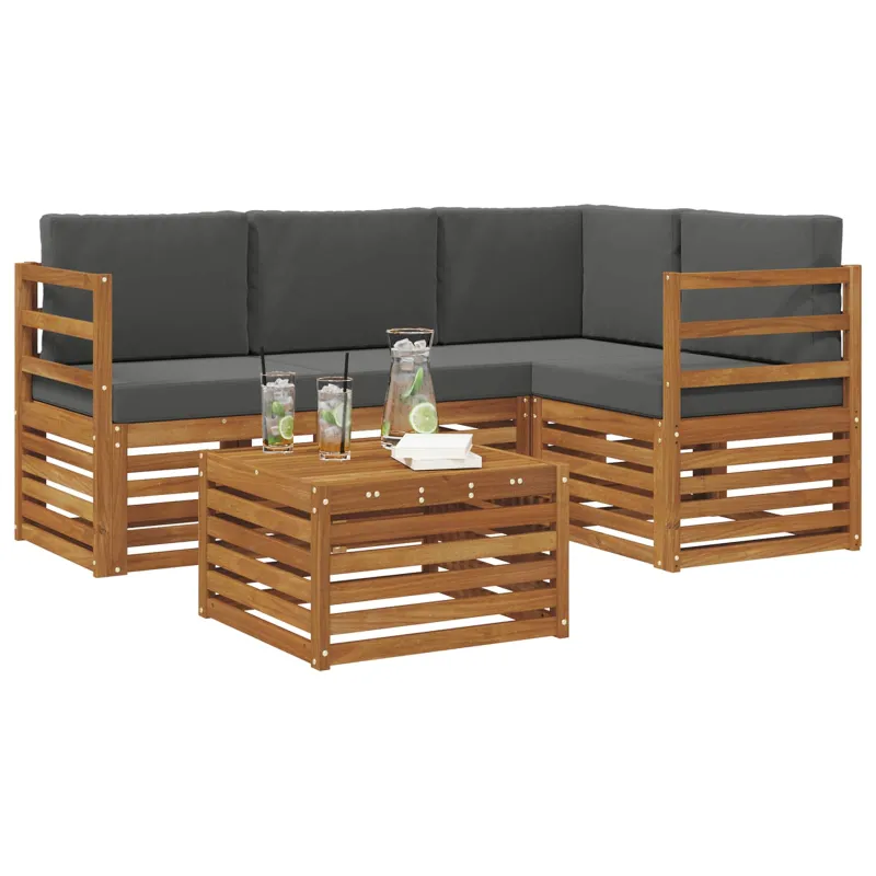 Lauko sofos komplektas su pagalve 5 pcs Natūralus ir antracitas