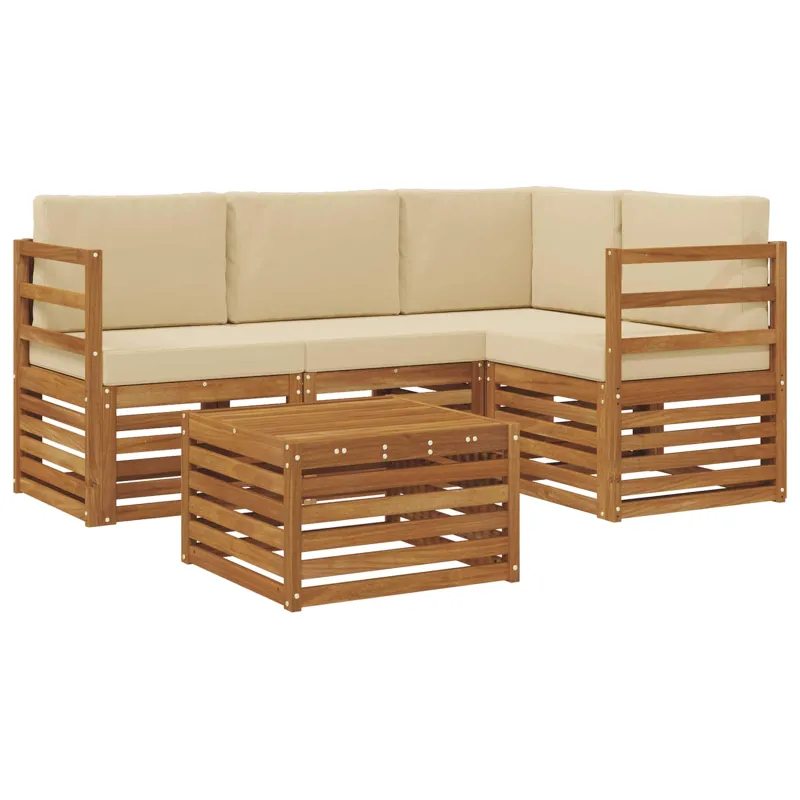 Lauko sofos komplektas su pagalve 5 pcs Natūralus ir bežinis