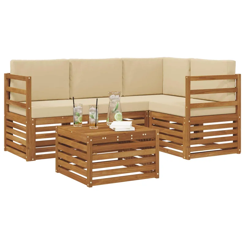 Lauko sofos komplektas su pagalve 5 pcs Natūralus ir bežinis