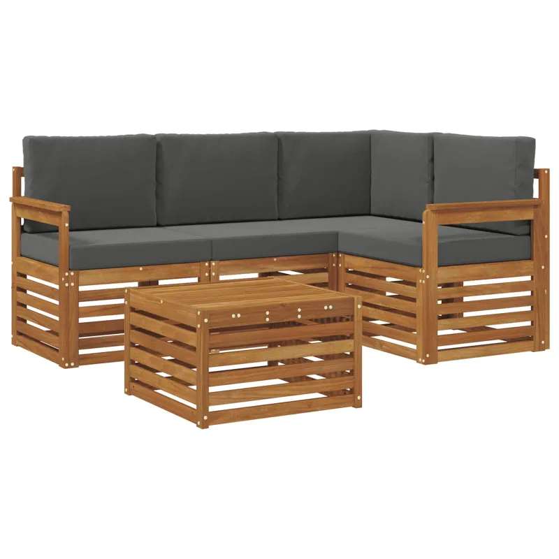 Lauko sofos komplektas su pagalve 5 pcs Natūralus ir antracitas