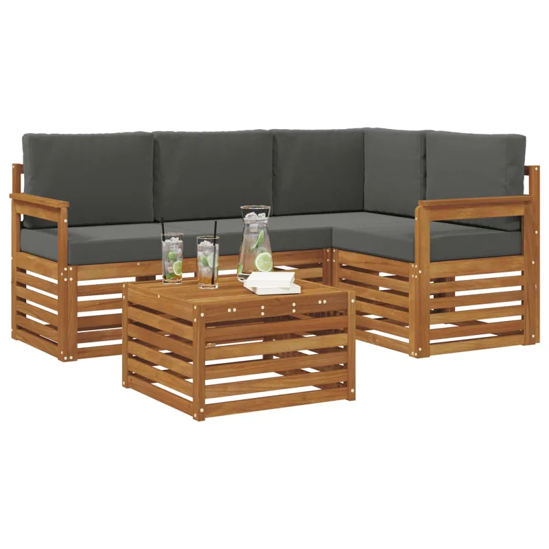 Lauko sofos komplektas su pagalve 5 pcs Natūralus ir antracitas