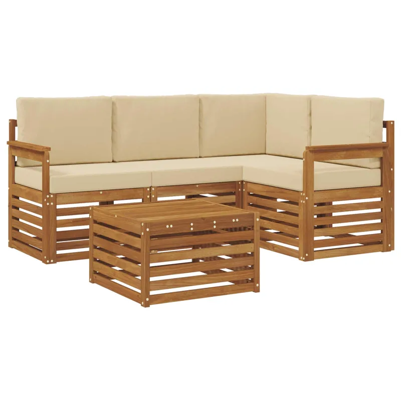 Lauko sofos komplektas su pagalve 5 pcs Natūralus ir bežinis