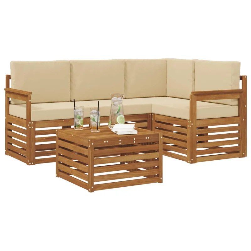 Lauko sofos komplektas su pagalve 5 pcs Natūralus ir bežinis