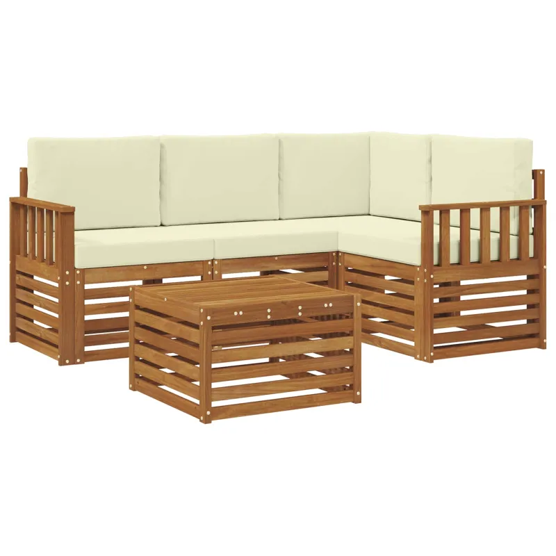 Lauko sofos komplektas su pagalve 5 pcs Natūralus ir grietinėlė